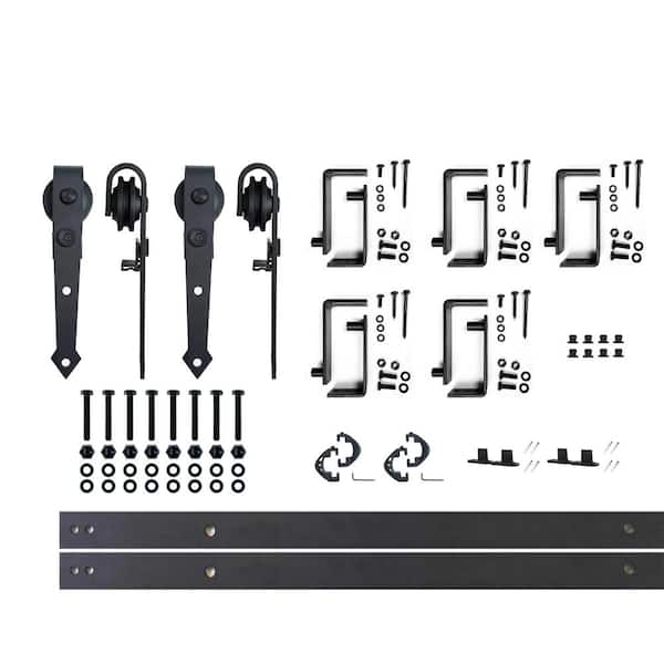 HOMACER 6 ft./72 in. Black Rustic Double Track Bypass U-Shape Sliding Barn Door Hardware Kit - Arrow Design Roller