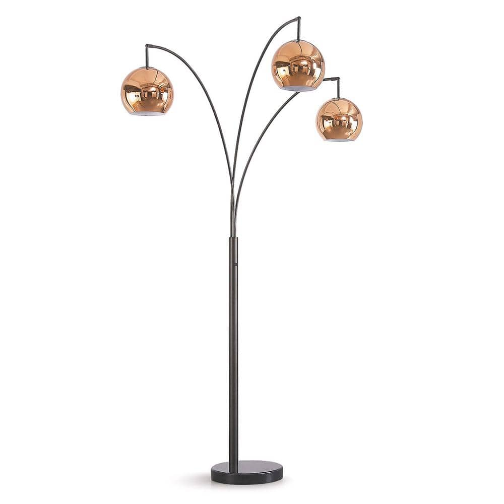 HomeGlam Metro Metal Globes 83 in. Dark Bronze 3-Lights Dimmable Arch ...