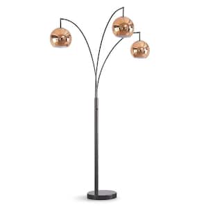 Metro Metal Globes 83 in. Dark Bronze 3-Lights Dimmable Arch Floor Lamp with Copper Wire shade and LED Vintage Bulbs