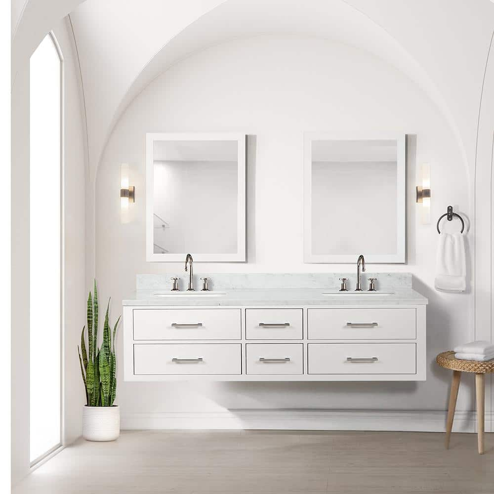 Sherman 72 in W x 22 in D White Double Bath Vanity, Carrara Marble Top, and Faucet Set -  Lexora, LVSH72DA101