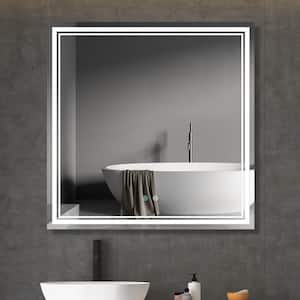 36 in. W x 36 in. H Large Sq. Frameless Smart Defogger Wall Mounted LED Lighted Bathroom Vanity Mirror in Silver