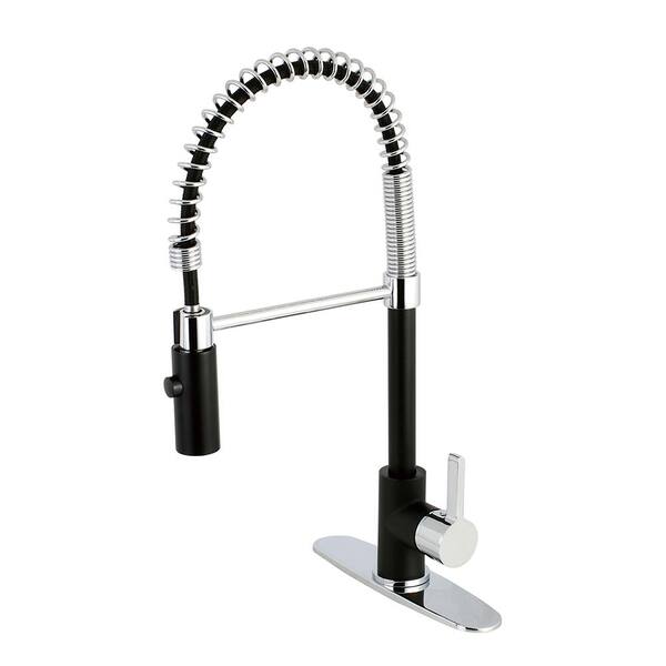 Kingston Brass Contemporary Single-Handle Pull-Down Sprayer Kitchen Faucet in Matte Black and Chrome