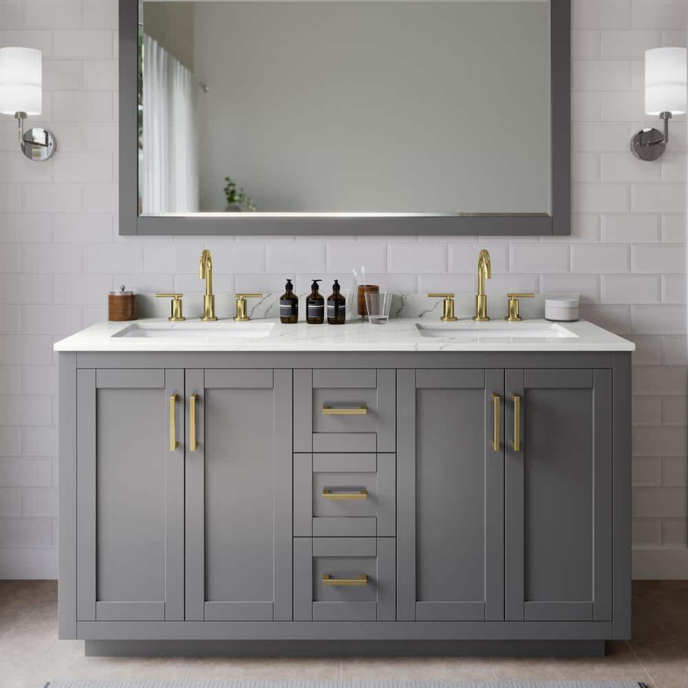 Miranda 60 in. W x 22 in. D x 33.75 in. H Double Bath Vanity in Dark Gray with Giotto Quartz Top price history on PriceWatchPro