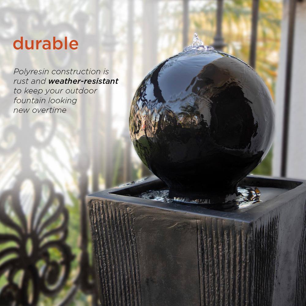 Black Polystone 33" Sphere Pedestal Water Fountain