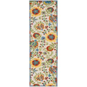 Aloha Ivory/Multicolor 2 ft. x 8 ft. Kitchen Runner Floral Contemporary Indoor/Outdoor Patio Area Rug