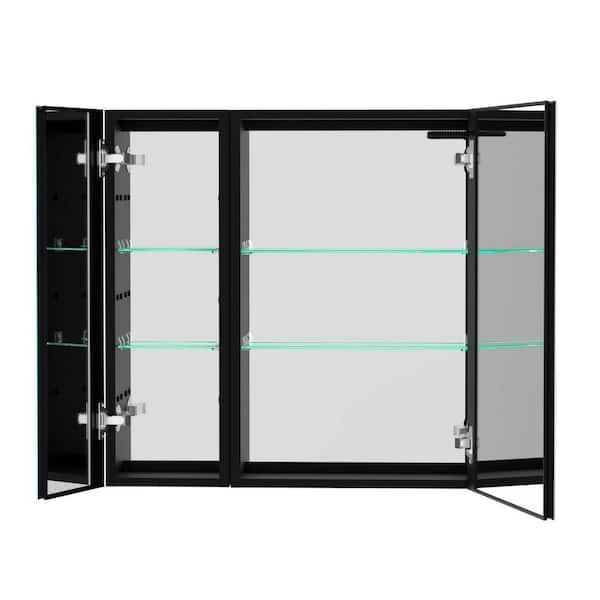 XUJMK Anti-fog 30 in. W x 30 in. H Rectangular Aluminum Medicine Cabinet with Mirror in Black LED Lighted Dimmer, Bathroom
