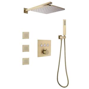 Thermostatic Single Handle 1-Spray Shower Faucet 1.8 GPM with Anti Scald Brass Wall Mount Shower System in. Brushed Gold