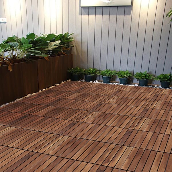 Siavonce 12 in. x 12 in. Square Acacia Wood Interlocking Flooring