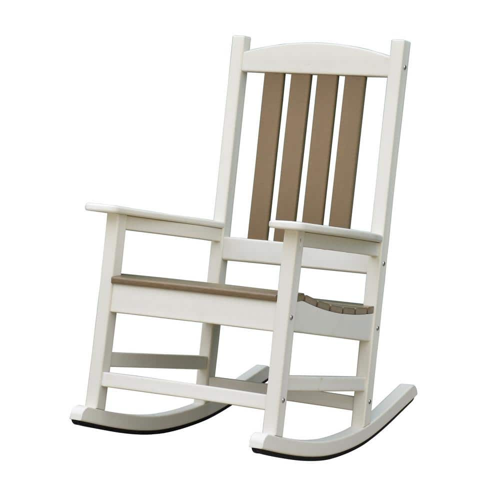 Wildaven Classic White And Brown Plastic Adirondack Rocking Chair   Wildaven Plastic Adirondack Chairs Hmj0kn220519016 64 1000 