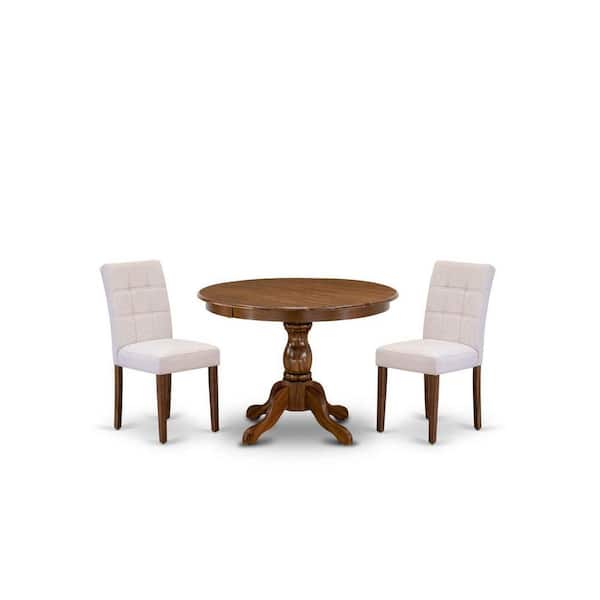 East West Furniture 3-Piece Antique Walnut Finish Solid Wood Top-Round Dining Room Set-Seats 4