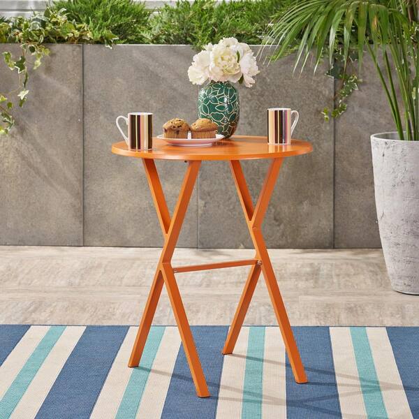 Noble House Taro Matte Orange Round Metal Outdoor Bistro Table