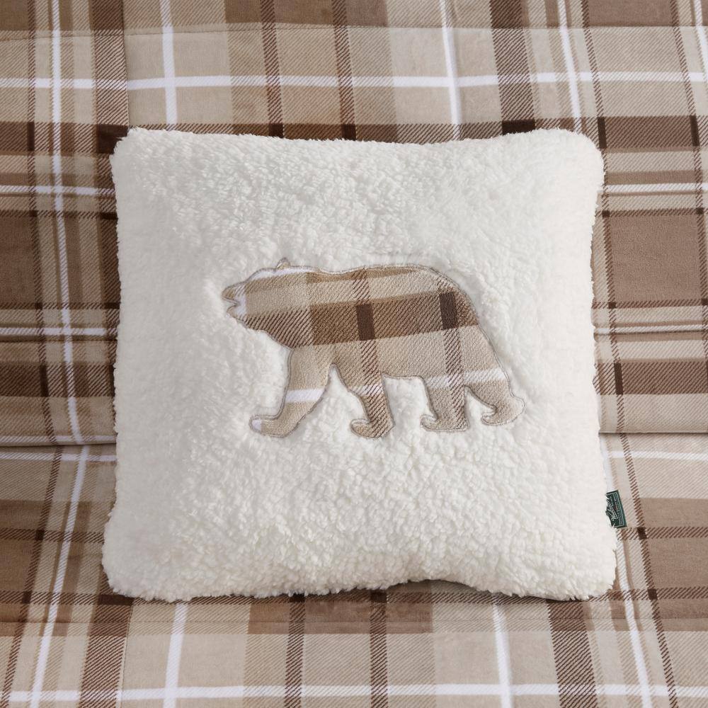 Queen Tan Plaid Down Alternative Comforter Set with Shams