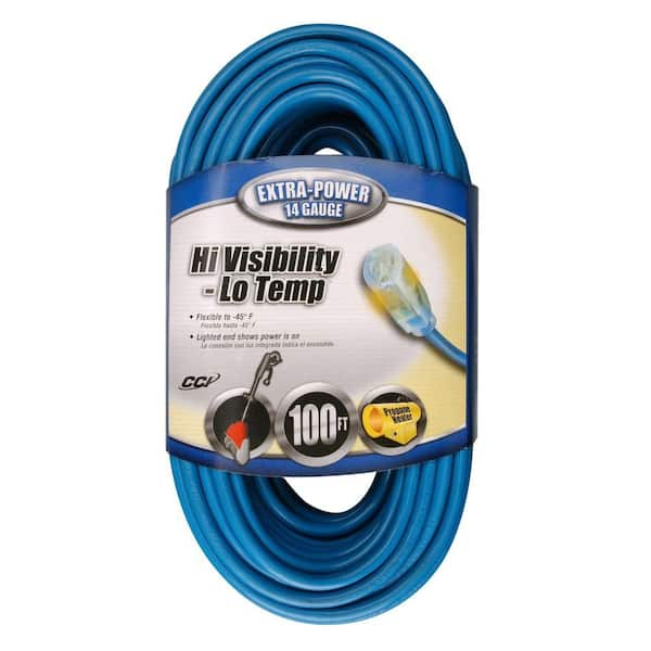 Southwire 100 ft. 14/3 SJTW Hi-Visibility/Low-Temp Outdoor Medium-Duty Extension Cord with Power Light Plug