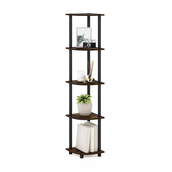 Black Plastic 5 Shelf Corner Bookcase, Tall Thin Corner Bookcase