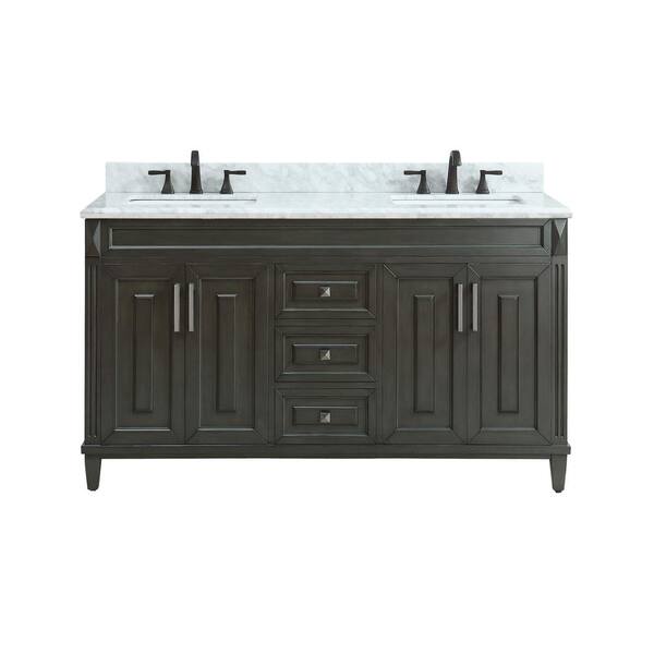 Azzuri Sterling 61 in. W x 22 in. D x 35 in. H Vanity in Charcoal with Marble Vanity Top in Carrera White with White Basin