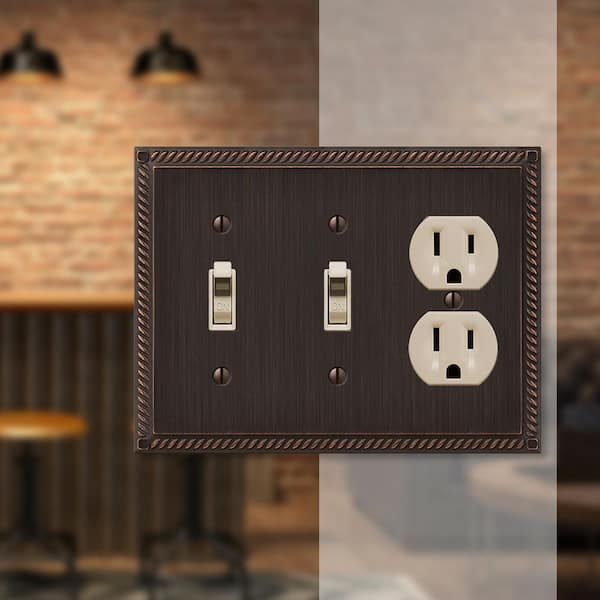 Georgian 3 Gang 2-Toggle and 1-Duplex Metal Wall Plate - Aged Bronze