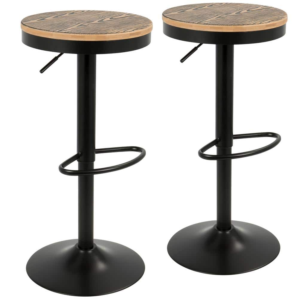Contemporary Dakota Adjustable Swivel Barstool in Black and Brown