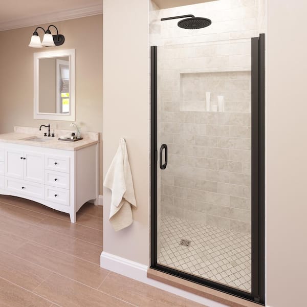Basco Infinity 28 in. x 65-9/16 in. Semi-Frameless Hinged Shower Door in Oil Rubbed Bronze with Clear Glass