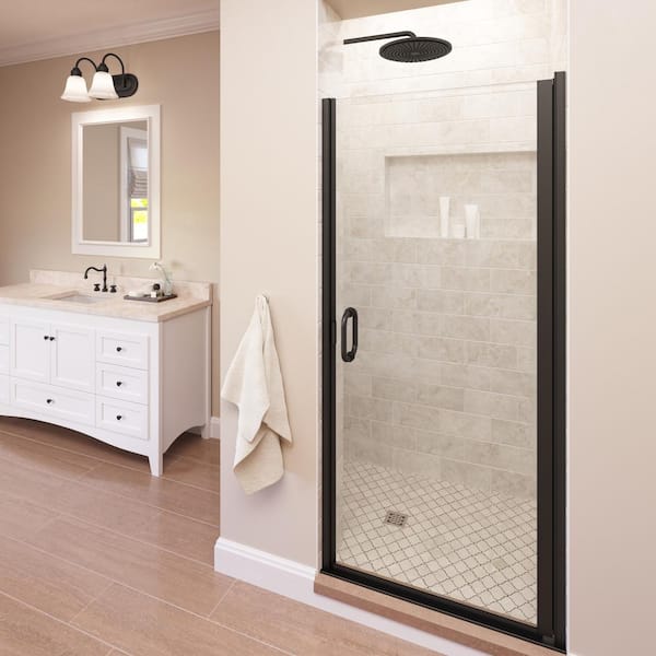 Basco Infinity 28 in. x 76 in. Semi-Frameless Hinged Shower Door in Oil Rubbed Bronze with Clear Glass