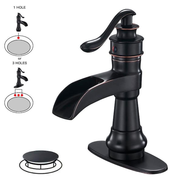Waterfall Single Hole Single-Handle Low-Arc Bathroom Faucet With Pop-up Drain Assembly in Oil Rubbed Bronze