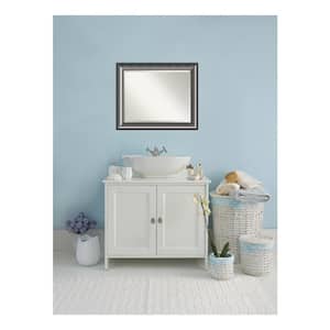 Quicksilver Scoop 33.75 in. x 27.75 in. Beveled Rectangle Wood Framed Bathroom Wall Mirror in Silver
