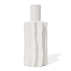 White Fluted 15 in. H Stoneware Table Vase
