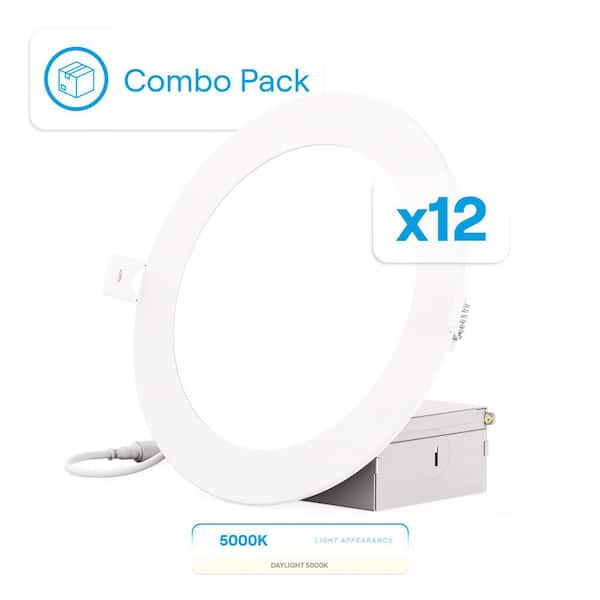 6 in. Canless 5000K Daylight 12W 1050 Lumens Thin New Construction Integrated LED Recessed Light Kit Wet Rated (12-Pack)