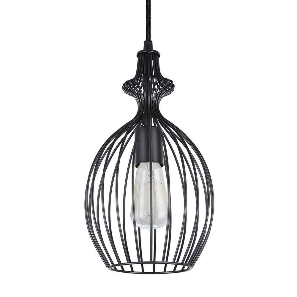 Matte Black Transitional Mini Pendant with Metal Wire Shade 8" Wide