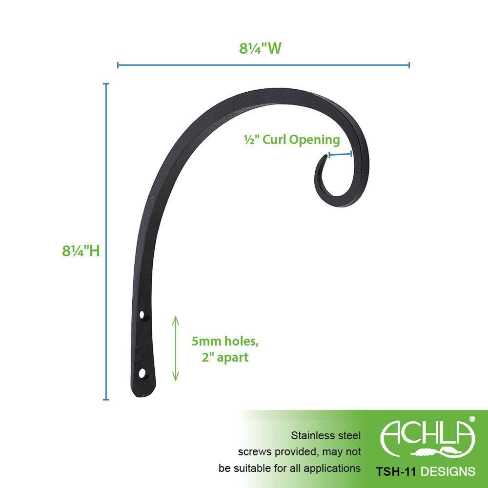 Black Wrought Iron 10" Curled Wall Bracket Set