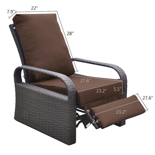 Zeus & Ruta Automatic Adjustable Wicker Outdoor Chaise Lounge with brown Cushions