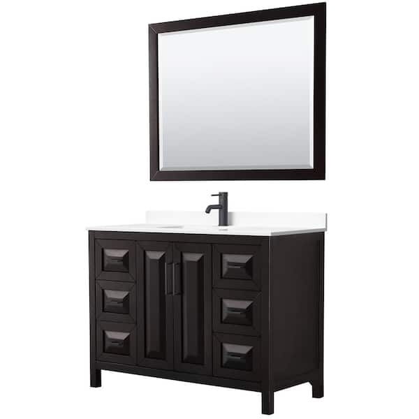 Wyndham Collection Daria 48 in. W x 22 in. D x 35.75 in. H Single Bath Vanity in Dark Espresso w/ White Cultured Marble Top, 46 in. Mirror