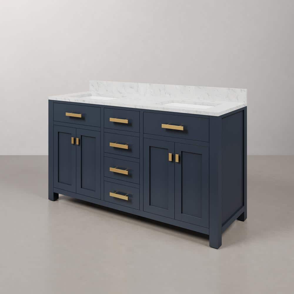 Monarch Blue Double Sink Bathroom Vanity with Carrara Marble Top