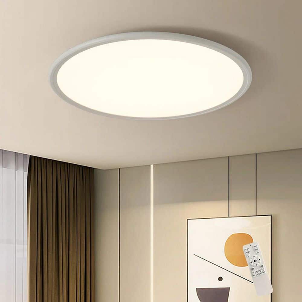 19.7 in. 35-Watt Modern White Dimmable Integrated LED Flush Mount with White Acrylic Shade and Remote for Foyer Bedroom price history on PriceWatchPro