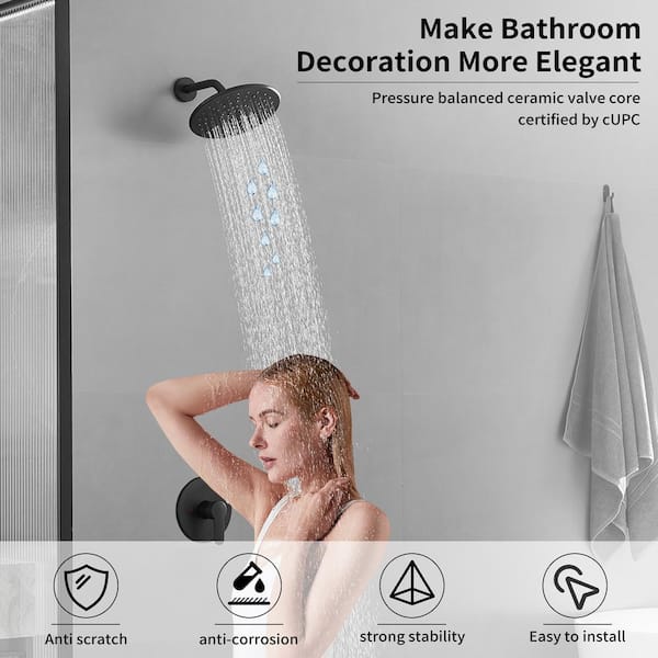 1-Spray Pattern 2.5 GPM 9 in. Wall Mount Fixed Shower Head in Matte Black (Valve Included)