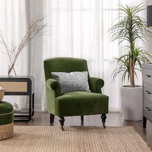 Eloise Farmhouse Coastal Olive Green Performance Velvet Pleated Sock Arm Living Room Accent Arm Chair