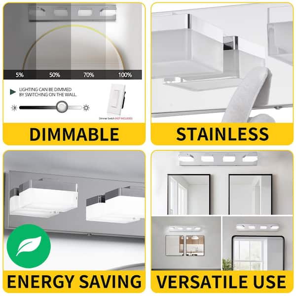 25 in. 4-Light Chrome Vanity Light Fixtures, Modern Bathroom Wall Sconce