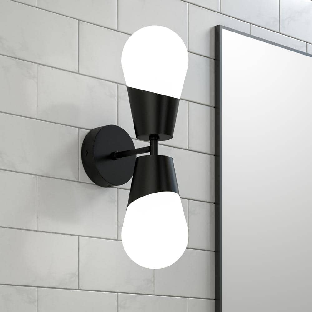 Washington 2-Light 5 in. x 18.1 in. Modern Matte Black Dimmable 3-CCT LED Vanity Light with White Glass price history on PriceWatchPro
