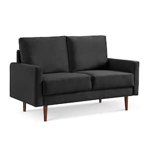 Modern 57 in. Black Solid Velvet Polyester 2-Seat Loveseat with Square Arms