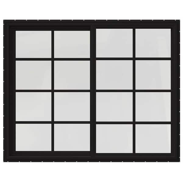 60 in. x 48 in. V-4500 Series Black Exterior/White Interior FiniShield Vinyl Right-Handed Sliding Window w/Colonial Grid