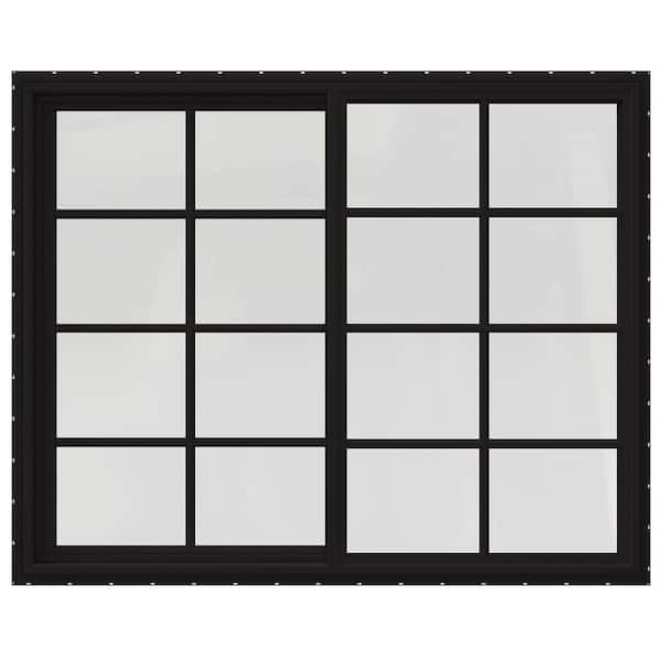 JELD-WEN 60 in. x 48 in. V-4500 Series Black Exterior/White Interior FiniShield Vinyl Right-Handed Sliding Window w/Colonial Grid