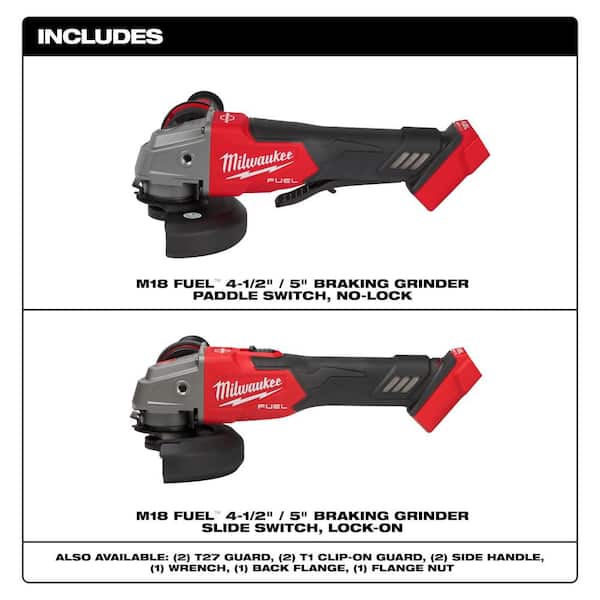 M18 FUEL 18V Lithium-Ion Brushless Cordless 4-1/2 in. /5 in. Grinder with Slide Switch & 4-1/2 in. /5 in. Grinder