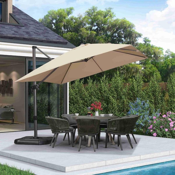 10 ft. Square Aluminum Outdoor Patio Cantilever Umbrella Offset 360° Rotation Umbrella with Base, Beige