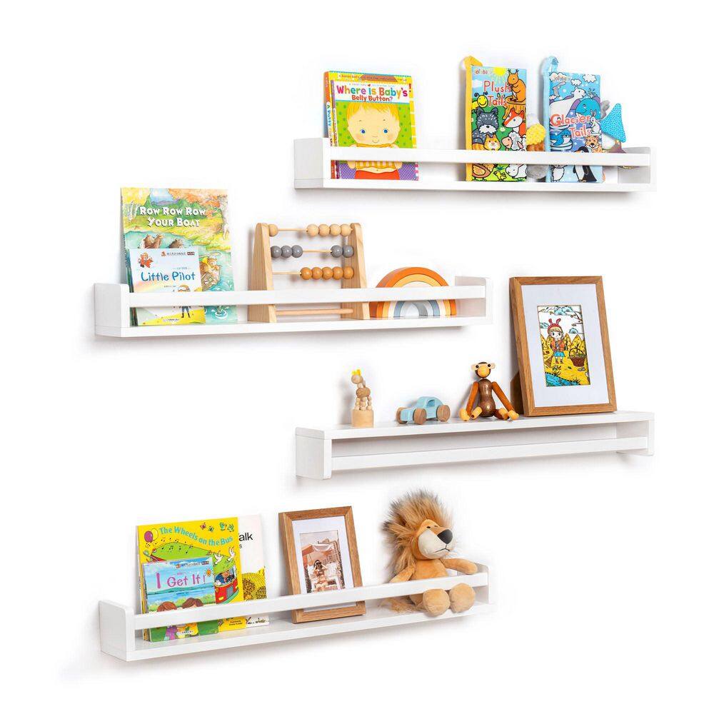 32 in. W x 4 in. D White Solid Wood Floating Bookshelf Decorative Wall Shelf（4-Pack）