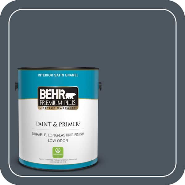 BEHR PREMIUM PLUS 1 gal. #N480-7 Midnight Blue Satin Enamel Low Odor Interior Paint & Primer
