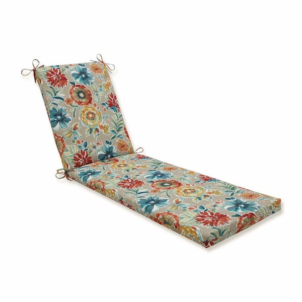 Pillow Perfect Floral 23 x 30 Outdoor Chaise Lounge Cushion in Tan/Blue Colsen