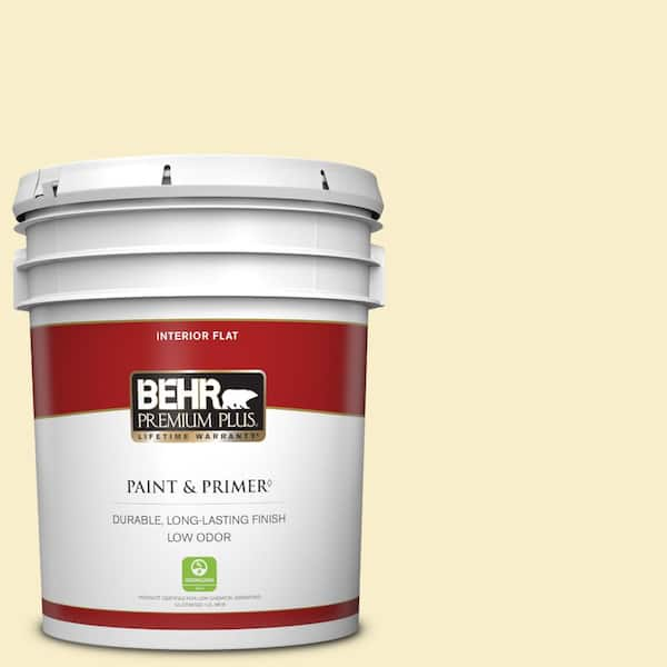 BEHR PREMIUM PLUS 5 gal. #ECC-11-1 Daybreak Sun Flat Low Odor Interior Paint & Primer