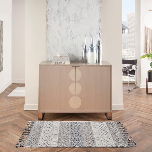 Elwood Ivory/Slate 2 ft. x 5 ft. Geometric Contemporary Kitchen Area Rug