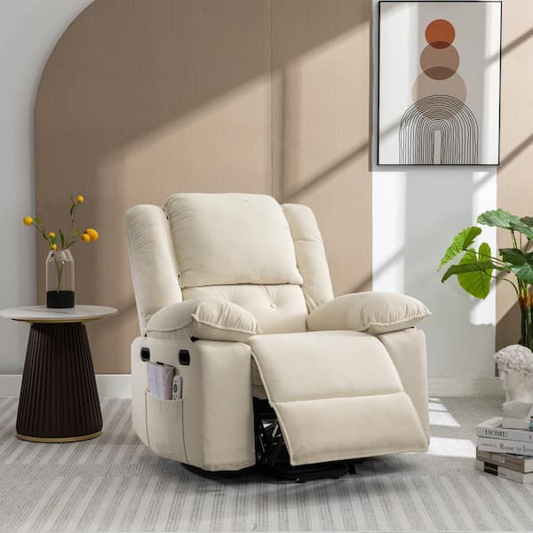 Beige Massage Recliner with Side Pocket, Power Lift Chair for Elderly with Adjustable Massage and Heating Function