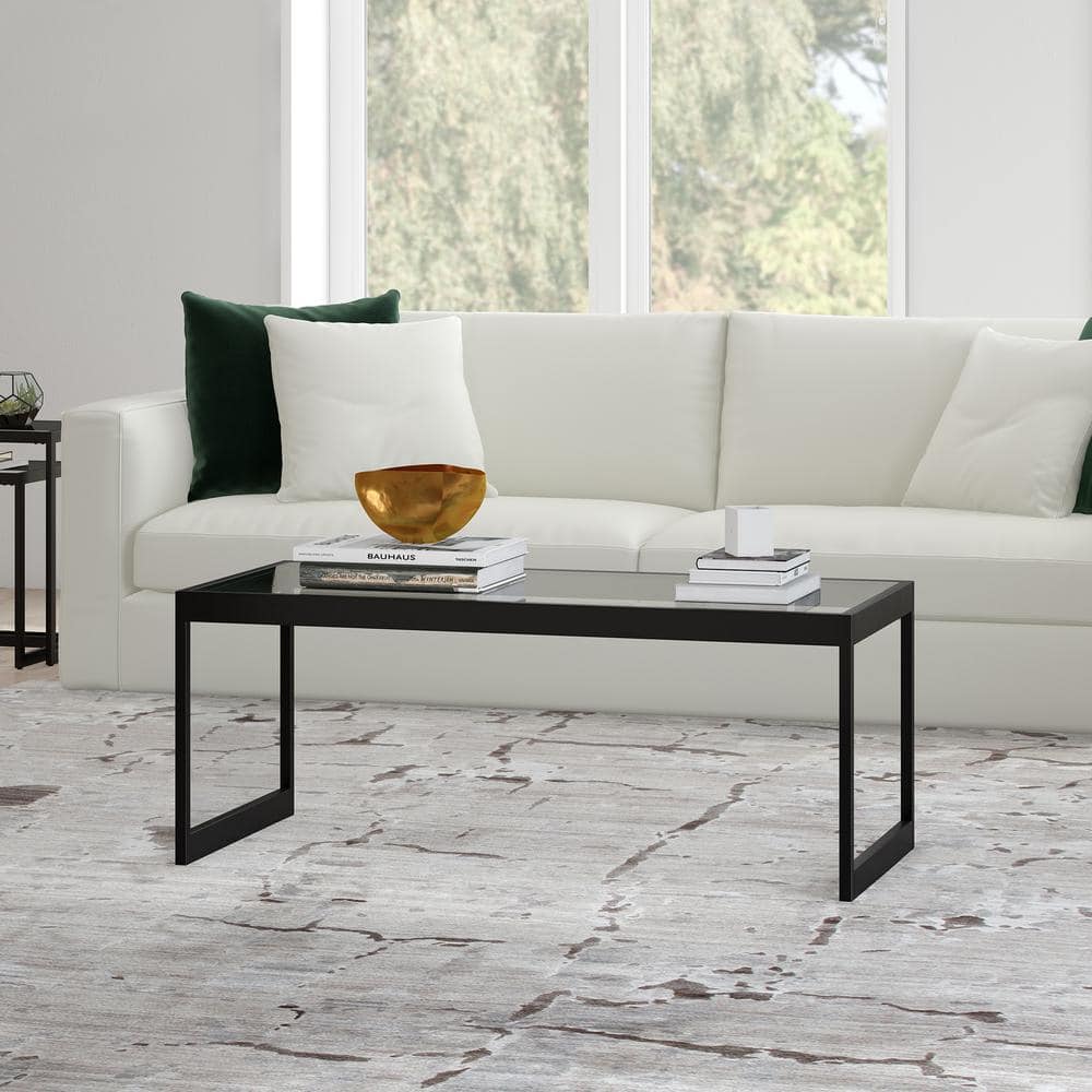 Ezra Modern Blackened Bronze Rectangular Glass Coffee Table