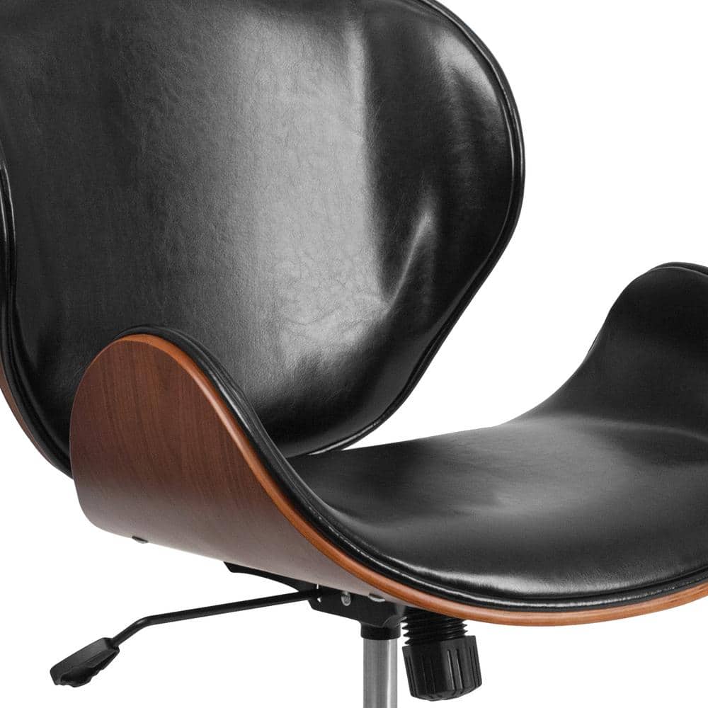 Walnut Wood & Black LeatherSoft Executive Swivel Office Chair